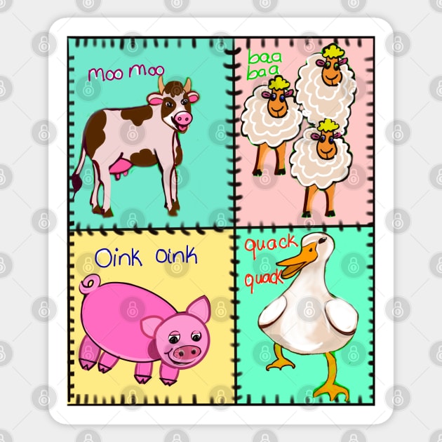 Old Macdonald had a farm patchwork quilt and  sounds..and on that farm he had a dog, cow, duck, sheep Sticker by Artonmytee